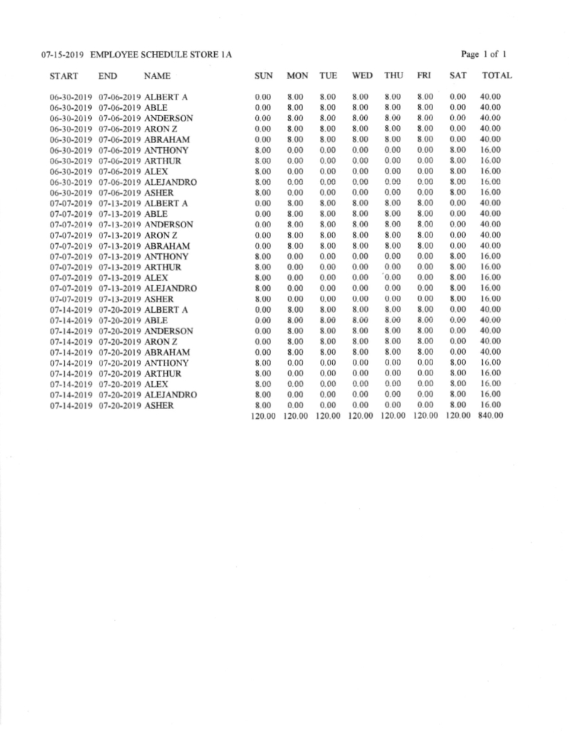 Employee Schedule Store Reports